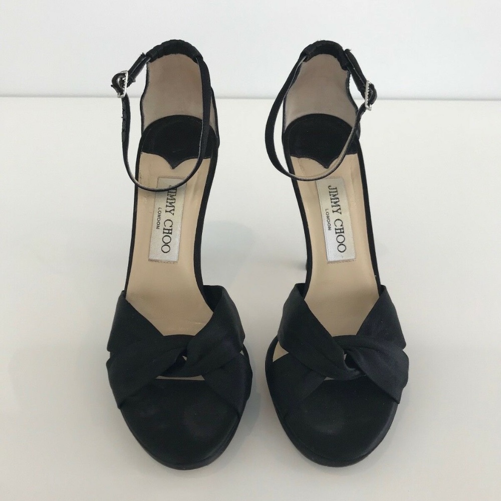 JIMMY MACY CHOO BLACK SILK SATIN PLATFORM SANDALS SIZE IT 37.5 / US 7.5